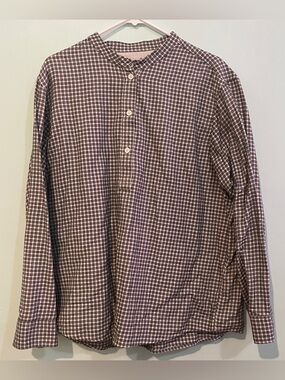 Muji Henley Button Down Long Sleeve Shirt - B&W Checkered/ Houndstooth - Sz XL